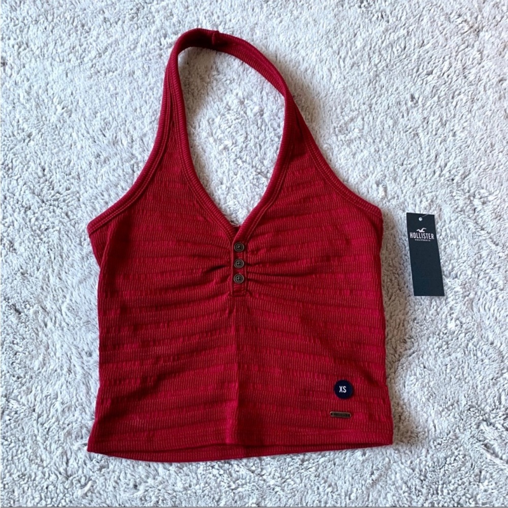Hollister ribbed Red Halter Top with Button Detail